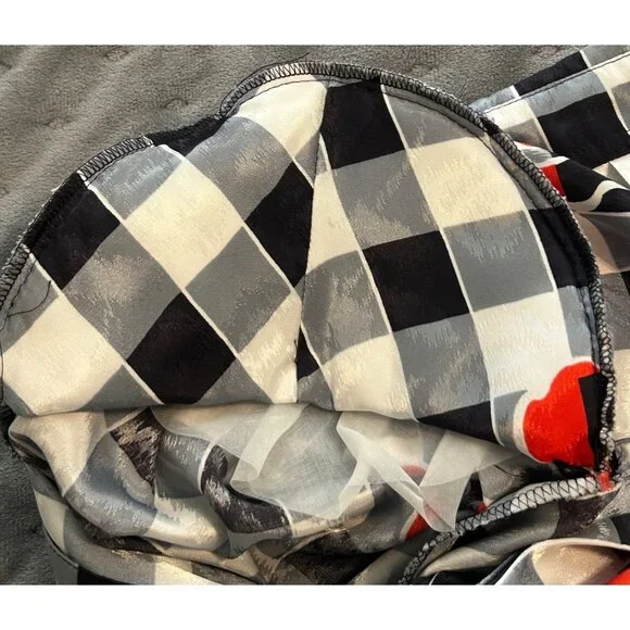 Vintage Anne Klein Women's Black White Gingham Checkered Blouse Red Poppy Size 8 - Picture 9 of 9